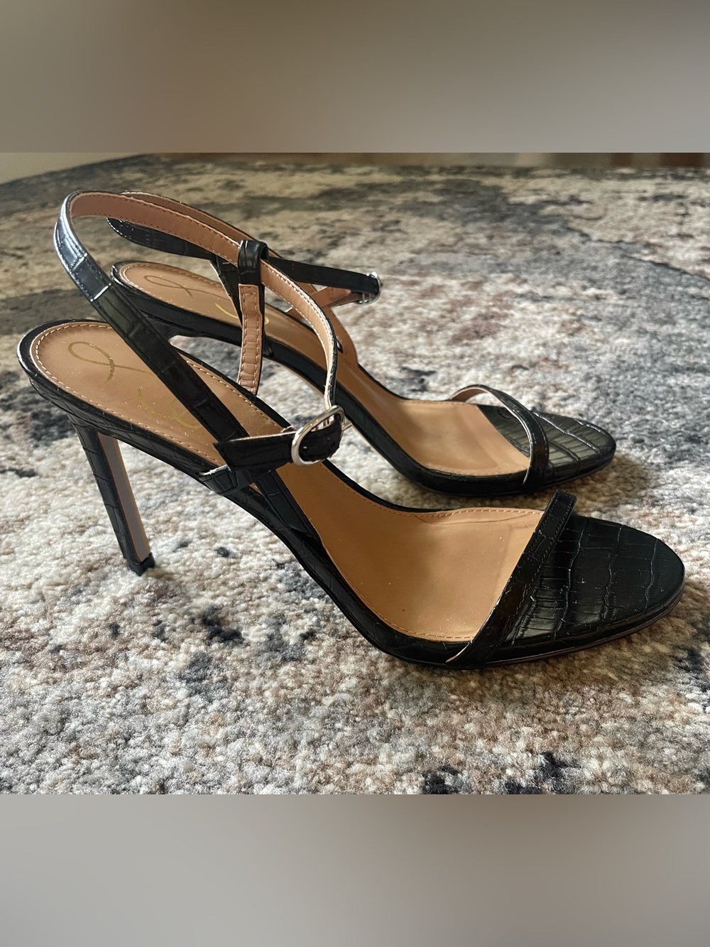Sam Edelman Doran Black Croc-Embossed Slingback High Heel Sandals